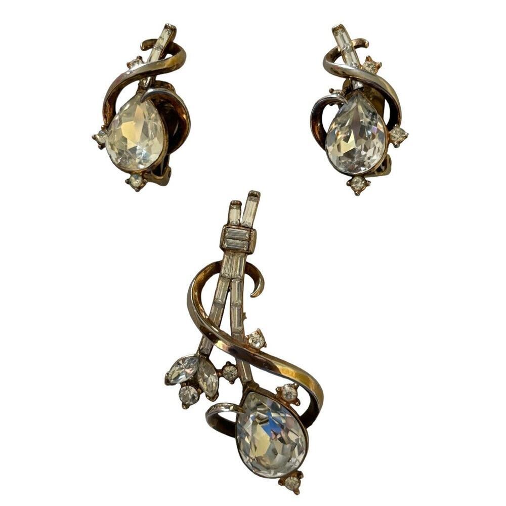 Vintage 1951 Trifari Alfred Philippe Gems Of India Brooch Earring Set Excellent